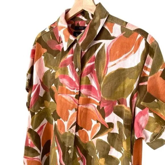 Tahari 100% Linen Floral Patterned Polo Shirt Dress in Size Large - Picture 7 of 13